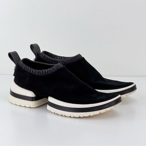 Stuart Weitzman Womens Sneakers 8 SW 612 Suede Black Platform White Slip On - Picture 3 of 10